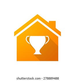 Illustration of an orange house icon with an award cup