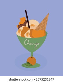 Illustration Orange Ice Cream and Chocolate Bar Taste 