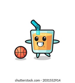 Illustration of orange juice cartoon is playing basketball , cute style design for t shirt, sticker, logo element