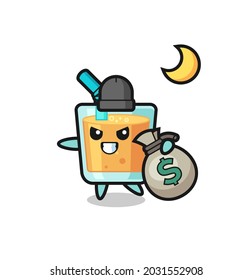 Illustration of orange juice cartoon is stolen the money , cute style design for t shirt, sticker, logo element