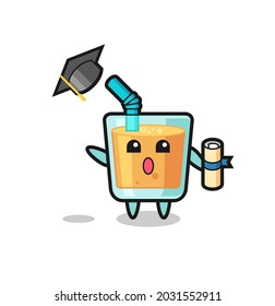 Illustration of orange juice cartoon throwing the hat at graduation , cute style design for t shirt, sticker, logo element