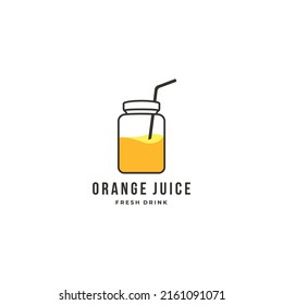 Illustration of orange juice in jar with straw drink beverage logo cafe logo icon sign symbol design concept