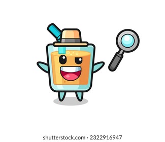 illustration of the orange juice mascot as a detective who manages to solve a case , cute style design for t shirt, sticker, logo element