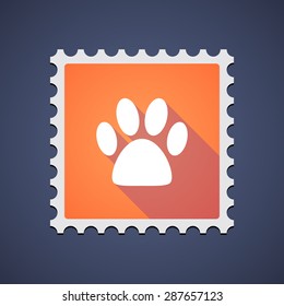 Illustration of an orange mail stamp icon with an animal footprint