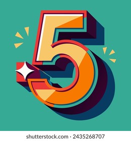 ilustración naranja número cinco sobre un fondo verde hecho en estilo vector