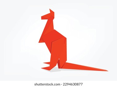 Illustration of an orange paper origami kangaroo standing. Paper animal. Vector illustration can be used as an icon.