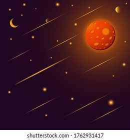 Illustration of Orange Planet Galaxy Vector Graphic