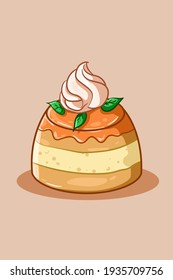 Illustration of orange pudding with cream