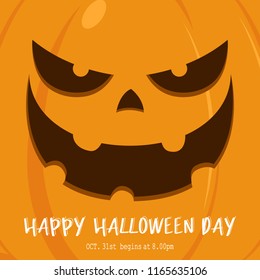 Illustration orange pumpkin face background. Happy Halloween Day. Holiday concept with horror character , vector eps10