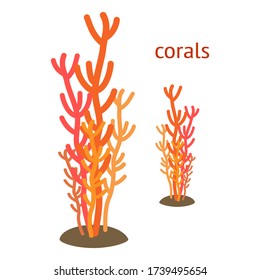 illustration with orange sea corals. cartoon icon underwater plants