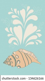 Illustration of orange seashell and bubbles