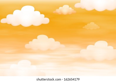 Illustration of the orange sky with clouds