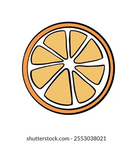 Illustration of orange slice in cartoon simple style on a white background. Sliced pieces of tangerine, orange, lime, grapefruit lemon.