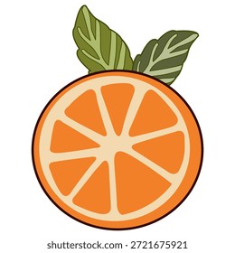 Ilustración de una rebanada de naranja con hojas