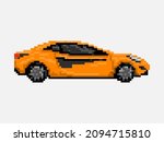 Illustration of orange sport car in pixel art style