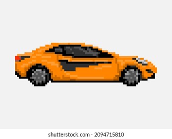 Illustration of orange sport car in pixel art style