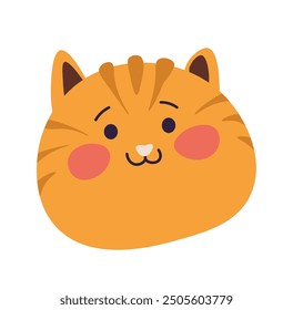 Illustration of an orange tabby cat face in a flat cartoon style, isolated on a white background. Vector illustration is ideal for pet-themed designs, children projects, and playful decorations.