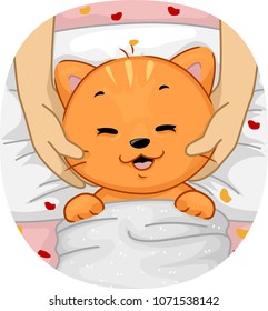 Illustration of an Orange Tabby Cat In a Cat Spa Enjoying Facial Massage