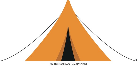 Illustration of an orange tent with a black center and lines extending from its base, representing a camping tent.