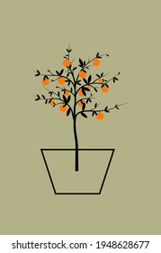 Illustration of an orange tree on a soft color background, wallpaper of a simple orange tree, a poster for the wall.