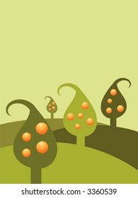 illustration of orange trees on a hill