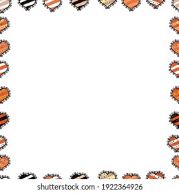 Illustration in orange, white and black colors. Seamless pattern. Doodle frame. Vector illustration.