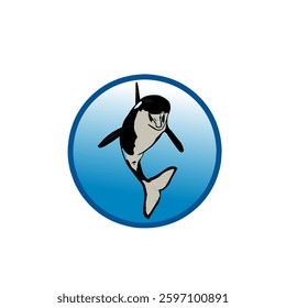 An illustration of an orca with a more cartoonish and expressive design. This orca appears lively, making it suitable for educational or entertainment-themed graphics.