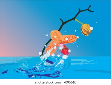 illustration with orchid and blue drops