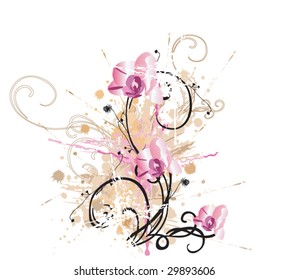 Illustration of orchids on a grungy background