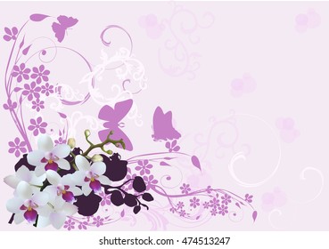 illustration with orchids in pink floral decoration