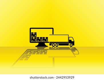Abbildung einer Bestellung von einem auslieferbaren Dropship, Silhouette eines Dropship-Icons, eines Expeditions-Trucks, der Waren aus einem Shop ausliefert, perfekt für Anwendungen, Marktplätze und Unternehmen