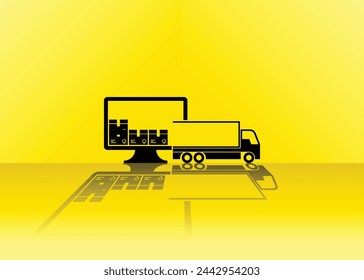 ilustración de un pedido de un dropship listo para ser entregado, silueta de un icono de dropship, un camión de expedición que entrega productos de una tienda, perfecto para aplicaciones, mercados y negocios