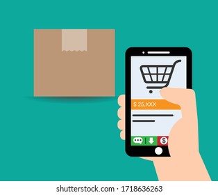 Illustration of ordering products online. Vector. Buying.