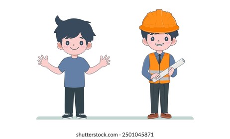 Illustration of ordinary man and man using the profession of architect
