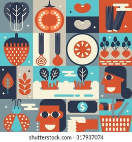 Illustration of organic hydroponic gardening concept with icons elements