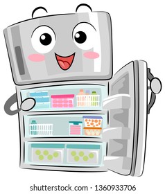 Illustration Of An Organized Refrigerator Mascot With Open Doors