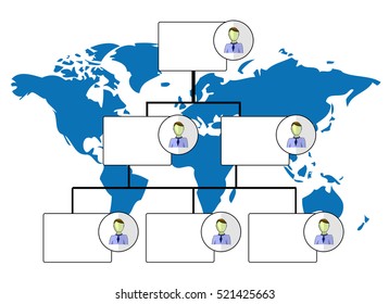 Illustration of organogram with world map