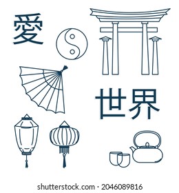 Illustration of oriental decorations. Simple Asian sketch