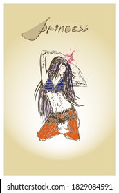 illustration of an Oriental Princess dancing on a yellow background