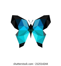 Illustration of origami blue butterfly isolated on white background