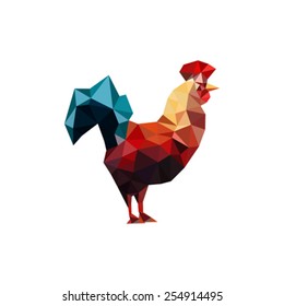Illustration of origami cock isolated on white background