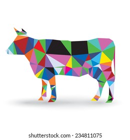 Illustration of origami cow isolated on white background 