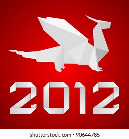 illustration of an origami dragon figure with red background, eps8 vector