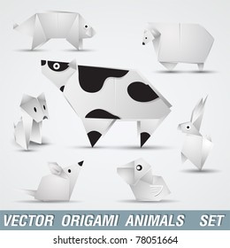  Illustration origami elements animal farm, Illustration of folded paper models,