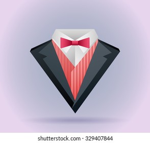 Illustration of origami  men's suit with a butterfly tie and logos for your design