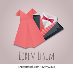 Illustration of origami  men's suit and lady dress for logos for your design