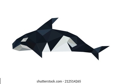 Illustration of origami orca dolphin isolated on white background