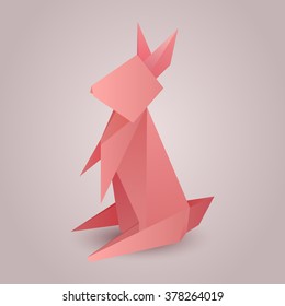 Illustration of origami paper rabbit separately from the background. Vector element for your design