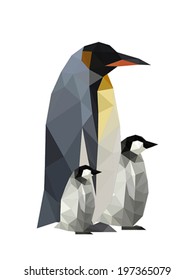 Illustration of origami penguins isolated on white background