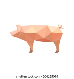 Illustration of origami pig isolated on white background